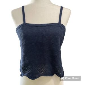 Frye Women’s Crochet Hem Crop Knit Tank Top Navy Blue Size Medium Scalloped Hem